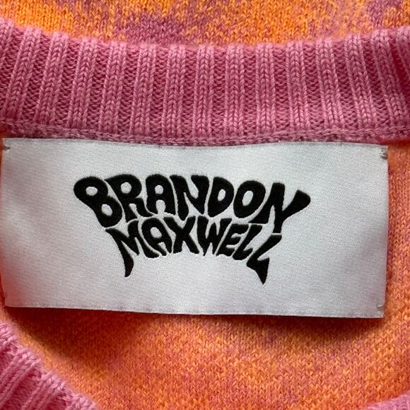 Brandon Maxwell Floral Gingham‎ Wool Crewneck Sweater Pink Orange Size Large - Picture 7 of 9